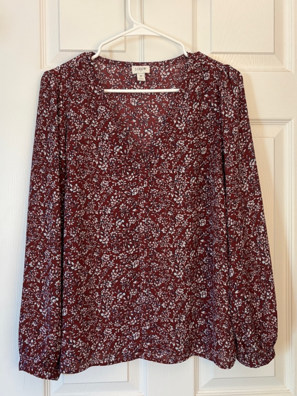 J. Crew Women's Purple Floral Long-Sleeve Blouse